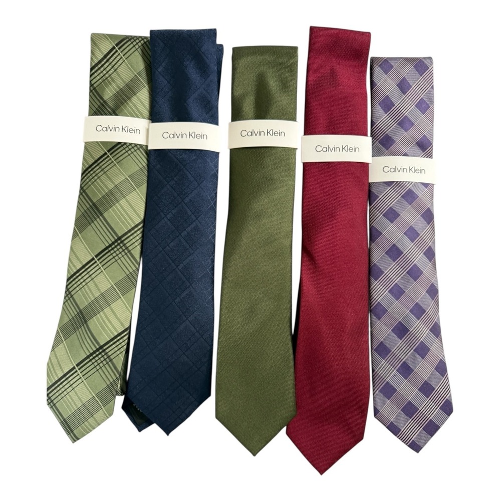 Calvin Klein Necktie Lot of 5 Mens One Size Ties Various Colors and Patterns New